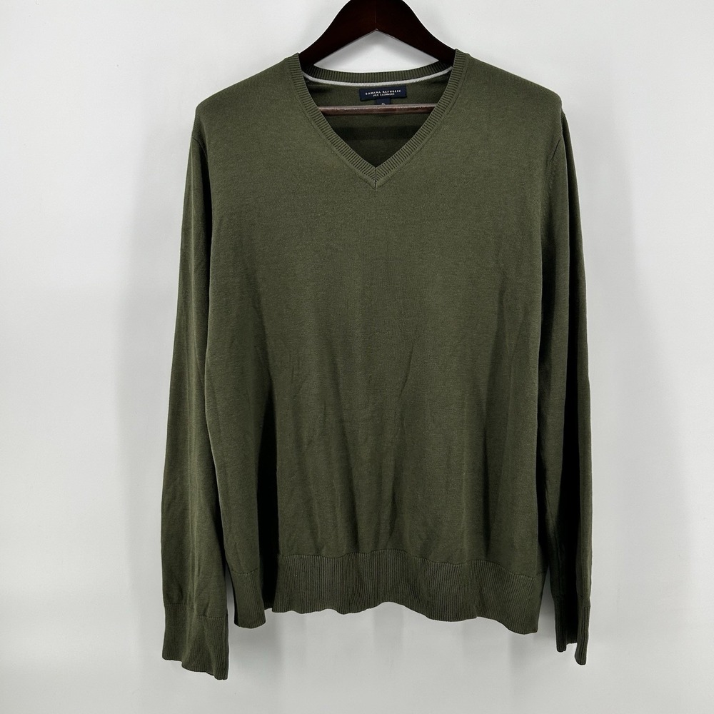 Banana Republic Luxury Blend Sweater Mens XL Olive Silk Cashmere V Neck Office